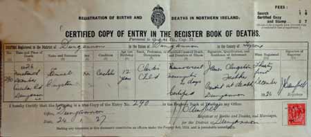 Picture of Samuel Clugston's death cert