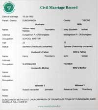 Photo of copy of marriage cert Thornberry-Mullen